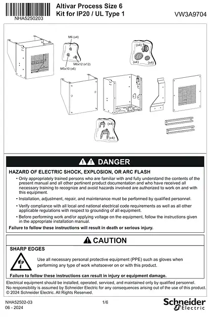 schneider施耐德Instruction Sheet - Altivar Process Size6 _ Kit IP21 & UL type1 (VW3A9704)